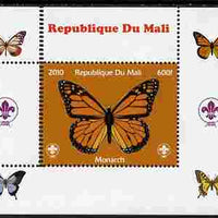 Mali 2010 Butterflies & Scouts individual perf deluxe sheet #1 with double perforations at left unmounted mint. Note this item is privately produced and is offered purely on its thematic appeal