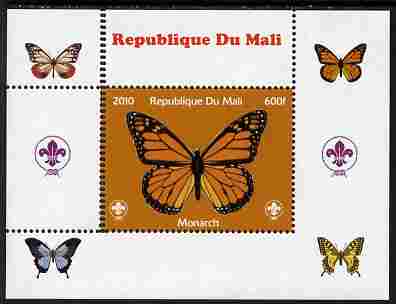 Mali 2010 Butterflies & Scouts individual perf deluxe sheet #1 with double perforations at left unmounted mint. Note this item is privately produced and is offered purely on its thematic appeal