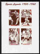 Angola 2000 Sports Legends 1950-1960 imperf sheetlet containing 4 values (Boxing, Baseball, Golf & Tennis) unmounted mint. Note this item is privately produced and is offered purely on its thematic appeal