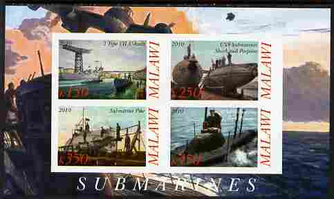 Malawi 2010 Submarines #01 imperf sheetlet containing 4 values unmounted mint