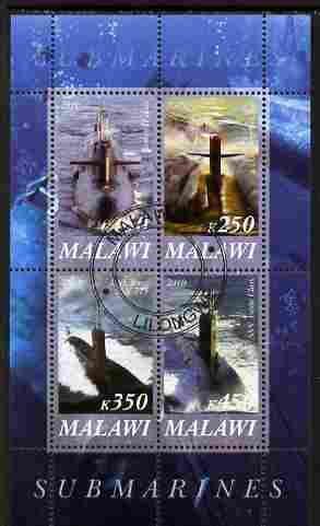 Malawi 2010 Submarines #02 perf sheetlet containing 4 values fine cto used