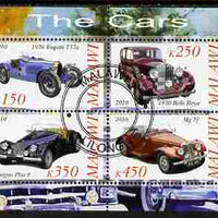 Malawi 2010 Cars #02 - Bugatti, Rolls Royce, MG & Morgan perf sheetlet containing 4 values fine cto used