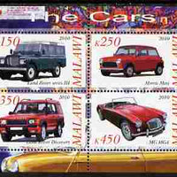 Malawi 2010 Cars #03 - Land Rover, Morris Mini & MG perf sheetlet containing 4 values unmounted mint