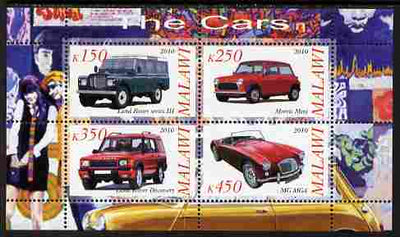 Malawi 2010 Cars #03 - Land Rover, Morris Mini & MG perf sheetlet containing 4 values unmounted mint