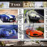 Malawi 2010 Cars #06 - Ford, Jaguar, Morgan & Ferrari perf sheetlet containing 4 values fine cto used