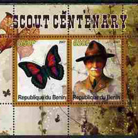 Benin 2007 Scout Centenary & Butterflies #1 perf s/sheet containing 2 values unmounted mint. Note this item is privately produced and is offered purely on its thematic appeal