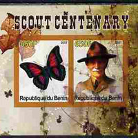 Benin 2007 Scout Centenary & Butterflies #1 imperf s/sheet containing 2 values unmounted mint. Note this item is privately produced and is offered purely on its thematic appeal