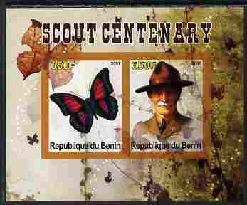 Benin 2007 Scout Centenary & Butterflies #1 imperf s/sheet containing 2 values unmounted mint. Note this item is privately produced and is offered purely on its thematic appeal