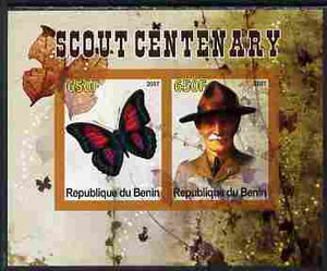 Benin 2007 Scout Centenary & Butterflies #1 imperf s/sheet containing 2 values unmounted mint. Note this item is privately produced and is offered purely on its thematic appeal