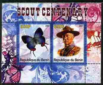 Benin 2007 Scout Centenary & Butterflies #2 perf s/sheet containing 2 values unmounted mint. Note this item is privately produced and is offered purely on its thematic appeal