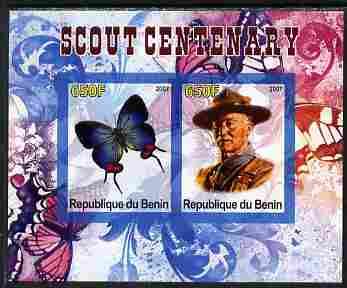 Benin 2007 Scout Centenary & Butterflies #2 imperf s/sheet containing 2 values unmounted mint. Note this item is privately produced and is offered purely on its thematic appeal