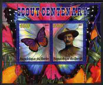 Benin 2007 Scout Centenary & Butterflies #3 perf s/sheet containing 2 values unmounted mint. Note this item is privately produced and is offered purely on its thematic appeal