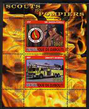 Djibouti 2007 Scouts & Fire Engines #1 perf s/sheet containing 2 values unmounted mint. Note this item is privately produced and is offered purely on its thematic appeal