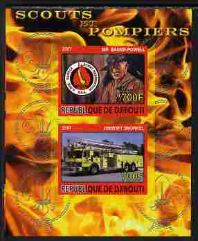 Djibouti 2007 Scouts & Fire Engines #1 imperf s/sheet containing 2 values unmounted mint. Note this item is privately produced and is offered purely on its thematic appeal