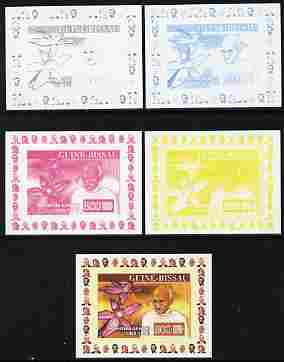 Guinea - Bissau 2007 Humanitarians #2 - Mahatma Gandhi & Orchid individual deluxe sheet - the set of 5 imperf progressive proofs comprising the 4 individual colours plus all 4-colour composite, unmounted mint