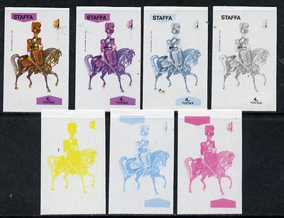 Staffa 1974 Military Uniforms (on Horseback) 4p (2nd Life Guards 1820) set of 7 imperf progressive colour proofs comprising the 4 individual colours plus 2, 3 and all 4-colour composites unmounted mint