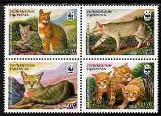 Tadjikistan 2001 WWF - Reed Cat perf set of 4 in se-tenant block unmounted mint SG 189-92