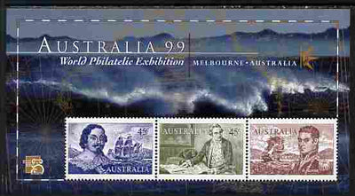 Australia 1999 Australia '99 Stamp Exhibition perf m/sheet #1 containing 3 x 45c Navigator stamps depicting Tasman, Cook & Flinders unmounted mint SG MS 1852a