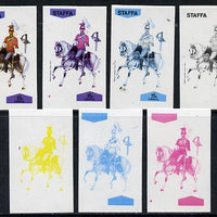 Staffa 1974 Military Uniforms (on Horseback) 15p (Taplow Lancers 1870) set of 7 imperf progressive colour proofs comprising the 4 individual colours plus 2, 3 and all 4-colour composites unmounted mint