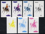 Staffa 1974 Military Uniforms (on Horseback) 15p (Taplow Lancers 1870) set of 7 imperf progressive colour proofs comprising the 4 individual colours plus 2, 3 and all 4-colour composites unmounted mint