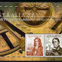 Australia 1999 Australia '99 Stamp Exhibition perf m/sheet #2 containing 3 x 45c Navigator stamps depicting Dampier, King & Bass unmounted mint SG MS 1852b