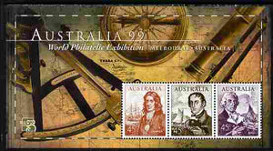 Australia 1999 Australia '99 Stamp Exhibition perf m/sheet #2 containing 3 x 45c Navigator stamps depicting Dampier, King & Bass unmounted mint SG MS 1852b