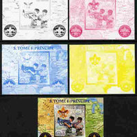 St Thomas & Prince Islands 2010 Centenary of Scouting in America #3 individual deluxe sheetlet - the set of 5 imperf progressive proofs comprising the 4 individual colours plus all 4-colour composite, unmounted mint