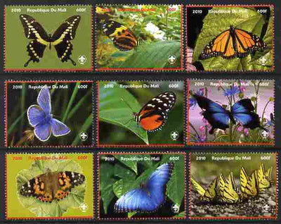 Mali 2010 Butterlies perf set of 9 values each with Scouts Logo, unmounted mint