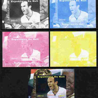 Mali 2010 Football World Cup - Donovan with Nelson Mandela in background individual deluxe sheetlet - the set of 5 imperf progressive proofs comprising the 4 individual colours plus all 4-colour composite, unmounted mint