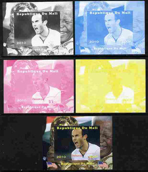 Mali 2010 Football World Cup - Donovan with Nelson Mandela in background individual deluxe sheetlet - the set of 5 imperf progressive proofs comprising the 4 individual colours plus all 4-colour composite, unmounted mint