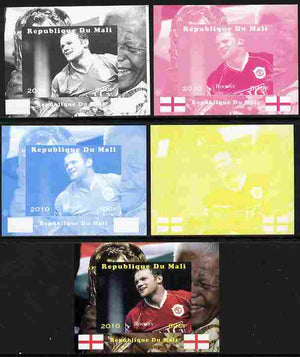 Mali 2010 Football World Cup - Rooney with Nelson Mandela in background individual deluxe sheetlet - the set of 5 imperf progressive proofs comprising the 4 individual colours plus all 4-colour composite, unmounted mint