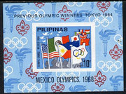 Philippines 1968,Mexico Olympic Games unissued 10c imperf m/sheet showing flags & Scout emblem unmounted mint