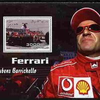 Somalia 2003 Ferrari Cars - Rubens Barrichello perf m/sheet overprinted World Champion in silver unmounted mint. Note this item is privately produced and is offered purely on its thematic appeal