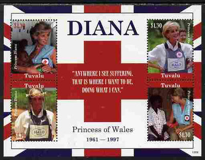 Tuvalu 2010 Princess Diana perf sheetlet containing 4 values unmounted mint