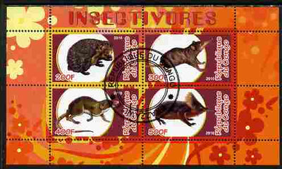 Congo 2010 Insectivores perf sheetlet containing 4 values fine cto used