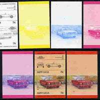 St Lucia 1984 Cars #2 (Leaders of the World) 75c Ford Mustang (1965) se-tenant pair - the set of 7 imperf progressive proofs comprising the 4 individual colours plus 2, 3 and all 4-colour composite, unmounted mint as SG 753a