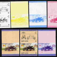 St Lucia 1984 Cars #2 (Leaders of the World) $1 Ford Model 'T' (1914) se-tenant pair - the set of 7 imperf progressive proofs comprising the 4 individual colours plus 2, 3 and all 4-colour composite, unmounted mint as SG 755a