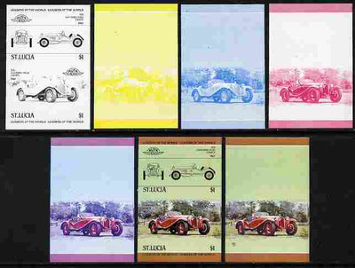 St Lucia 1984 Cars #1 (Leaders of the World) $1 Alfa Romeo (1930) se-tenant pair - the set of 7 imperf progressive proofs comprising the 4 individual colours plus 2, 3 and all 4-colour composite, unmounted mint as SG 707a