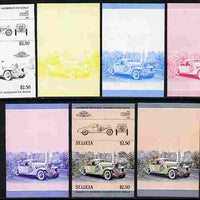 St Lucia 1984 Cars #1 (Leaders of the World) $2.50 Duesenberg 1932 SJ Roadster se-tenant pair - the set of 7 imperf progressive proofs comprising the 4 individual colours plus 2, 3 and all 4-colour composite, unmounted mint as SG 709a