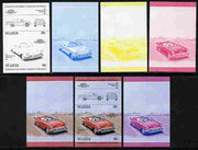 St Lucia 1984 Cars #1 (Leaders of the World) 10c Chevrolet Bel Air 1957 se-tenant pair - the set of 7 imperf progressive proofs comprising the 4 individual colours plus 2, 3 and all 4-colour composite, unmounted mint as SG 705a