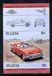 St Lucia 1984 Cars #1 (Leaders of the World) 10c Chevrolet Bel Air 1957 se-tenant pair imperf from limited printing unmounted mint as SG 705a