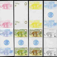 Belize 1983 WWF - Jaguar 10c (Adult Jaguar) inter-paneau gutter pair - the set of 8 imperf progressive proofs comprising the 5 individual colours plus 2, 4 and all 5-colour composites, unmounted mint as SG 757