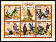 Comoro Islands 2009 Parrots perf sheetlet containing 5 values unmounted mint Yv 1686-90, Mi 2387-91