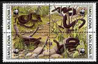 Moldova 1993 WWF - Snakes perf se-tenant block of 4 x 3r unmounted mint SG 57-60