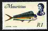 Mauritius 1972-74 Dolphin Fish 1r chalky paper (from def set) unmounted mint, SG 451