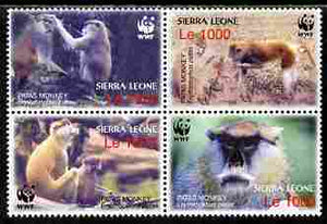 Sierra Leone 2004 WWF - Endangered Species - Patas Monkey perf se-tenant block of 4 unmounted mint SG 4290-3