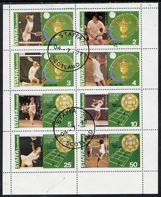 Staffa 1977 Tennis (Wimbledon 100th Anniversary) perf set of 8 cto used (Rod Laver, Stan Smith, Ann Jones, Yvonne G, etc)