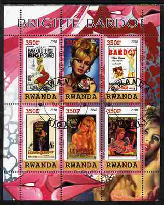 Rwanda 2010 Brigette Bardot perf sheetlet containing 6 values fine cto used