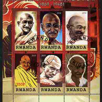 Rwanda 2010 Mahatma Gandhi perf sheetlet containing 6 values fine cto used