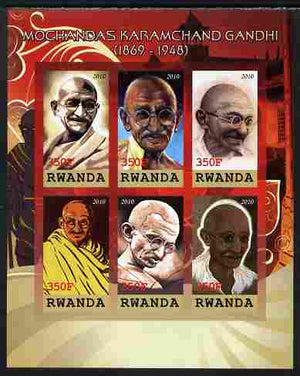 Rwanda 2010 Mahatma Gandhi imperf sheetlet containing 6 values unmounted mint